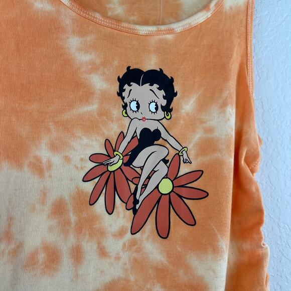 NWT Betty Boop Orange Graphic Print Tie Dye Sleeveless Bow Tie Sides Medium - Picture 4 of 7